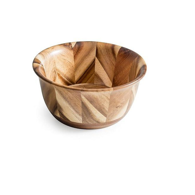 Lipper International Acacia Herringbone Serving Bowl for Salads, Fruit, or Popcorn, 7", Single Bowl