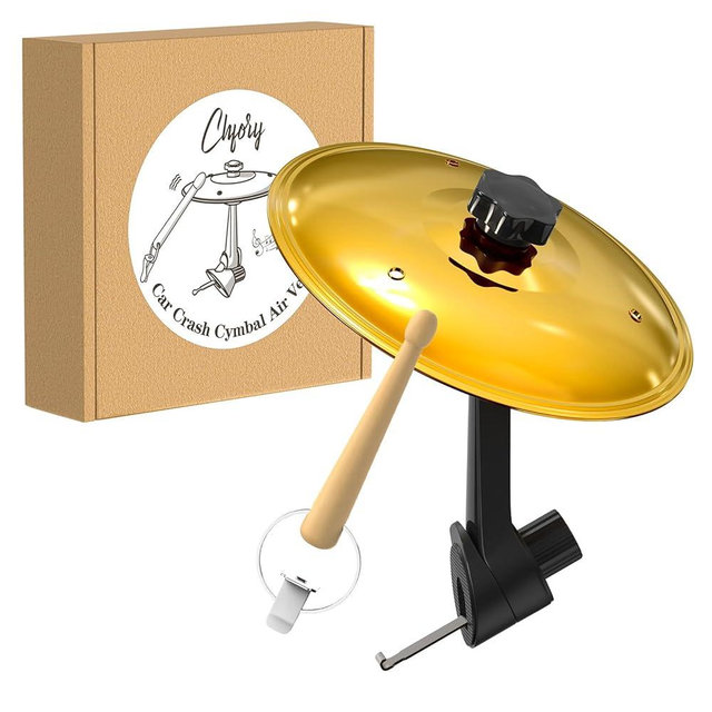 Car Cymbal Air Vent, Mini Drum Crash Cymbal Set with Mini Drum Stick, Funny Musical Instruments Gadget for Drummer Music Lovers Gift, Compact Durable Car Accessory for Most Vehicles(Gold)