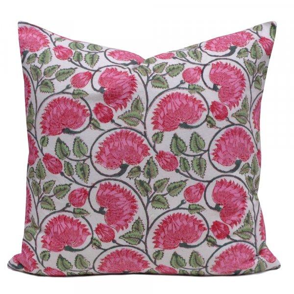 Hand Block Printed Cotton Cushion Cover 40x40 cms | Kamal Gulabi Open 207580