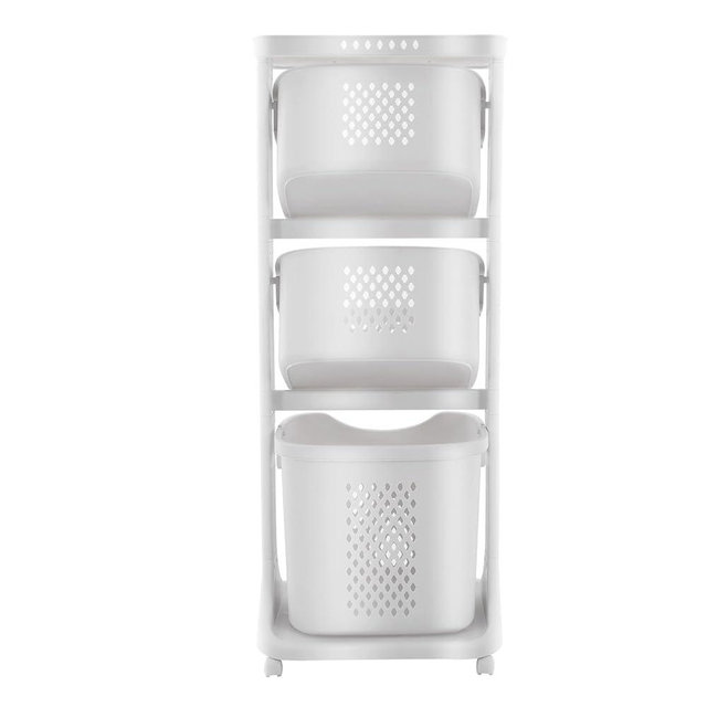 Laundry Basket 3 Tier with Wheels, Stackable Clothes Hamper Organizer, 55LBS Load Rolling Storage Cart for Bedroom, Bathroom, Laundry Room, Dormitory, White