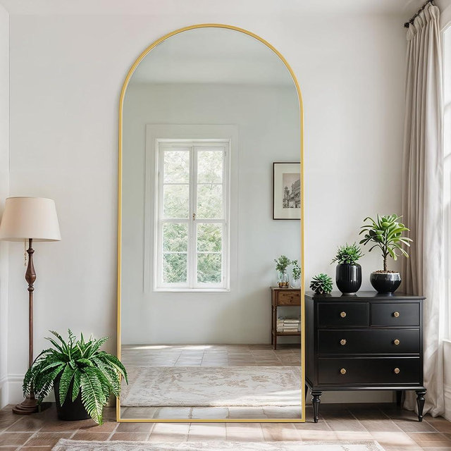 Novlux 76" x 34" Full Length Mirror, Arched Full Body Mirror Standing Mirrors, Large Floor Mirrors for Bedroom Bathroom Living Room, Gold