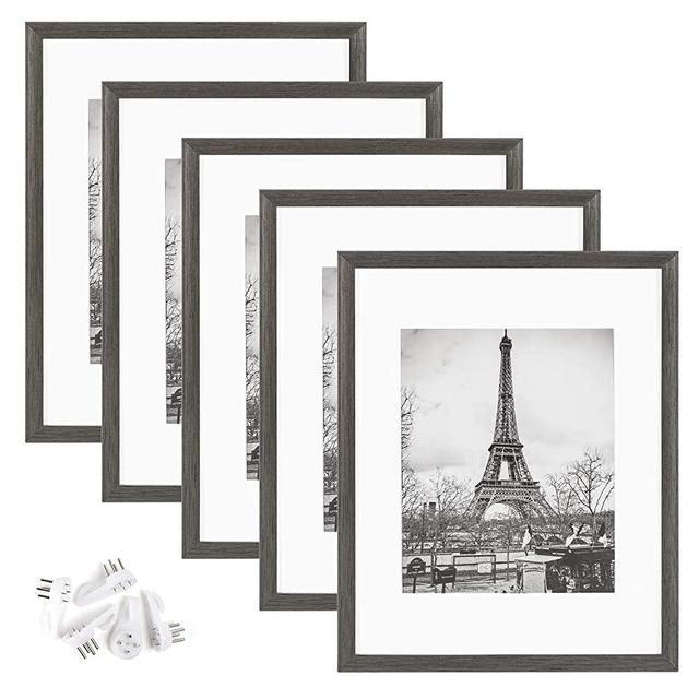 upsimples 11x14 Picture Frame Set of 5,Display Pictures 8x10 with Mat or 11x14 Without Mat,Wall Gallary Photo Frames,Metallic Gray