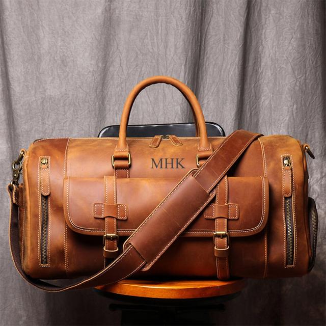 Personalized Mens Travel Bag, Full Grain...