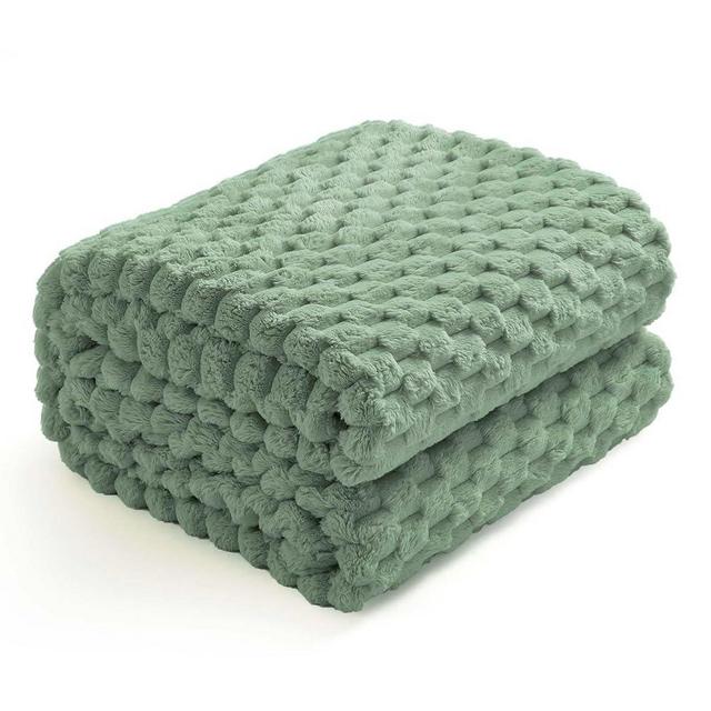 Excervent Flannel Fleece Throw Blanket (50x70 inches) Hexagon Jacquard Decorative Fuzzy Blankets for Household, Camping, and Travel, Super Soft Cozy, Suitable for All Seasons, Sage Green