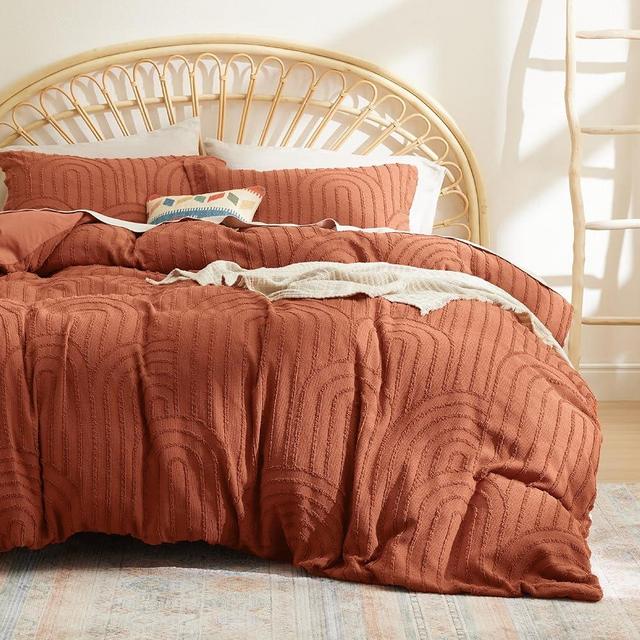 Bedsure Boho Duvet Cover King - Tufted Arch Design King Size Duvet Cover, 3-Piece Shabby Chic Boho Bedding, Soft and Breathable Duvet Cover (Terracotta, King, 104"x90")