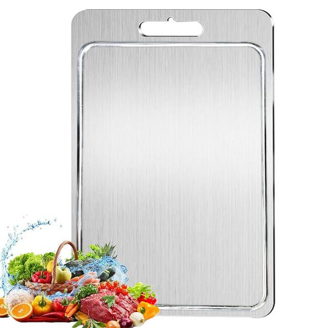 2025 New 100% Pure Titanium Cutting Board with Grooves, Kitchen Double Sided Food Grade Cutting Board, Meat, Fruit and Vegetable Cutting Board, Dishwasher Safe Cutting Board (7.87 * 11.4)