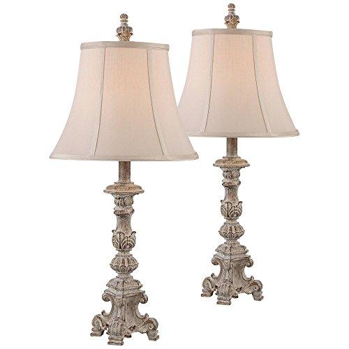 Elize Shabby Chic Table Lamps Set of 2 White Washed Candlestick Bell Shade for Living Room Family Bedroom Nightstand Office - Regency Hill