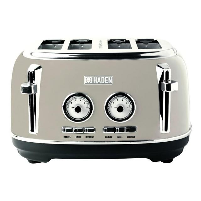 Haden Dorset 4-Slice Wide Slot Stainless-Steel Toaster, Putty