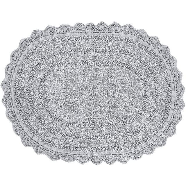 Bathroom Rug for Kitchen and Spa with Crochet Pattern Cotton Luxury Absorbent Soft Reversible Woven Bath Mat ( Grey, Oval, 34 x 21 Inches )