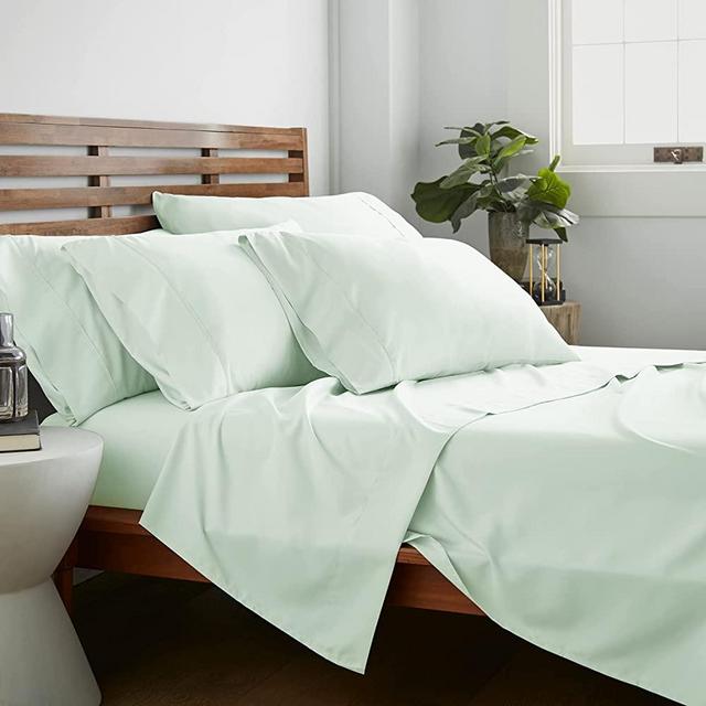 American Home Collection 6 Pieces Bed Sheet Set Brushed Microfiber 16 Inches Deep Pocket Wrinkle Free Light Green Sheets (Queen, Mint)