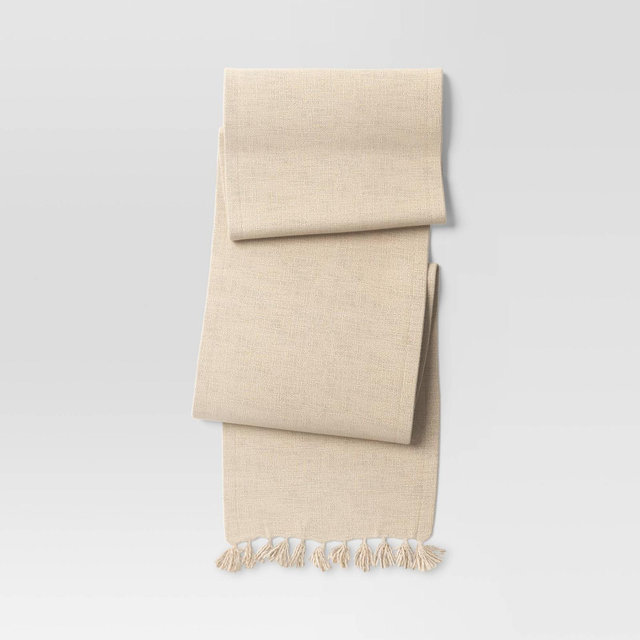 108"x14" Cotton Textured Table Runner Khaki - Threshold™: Farmhouse Style, Machine Washable, OEKO-TEX Certified