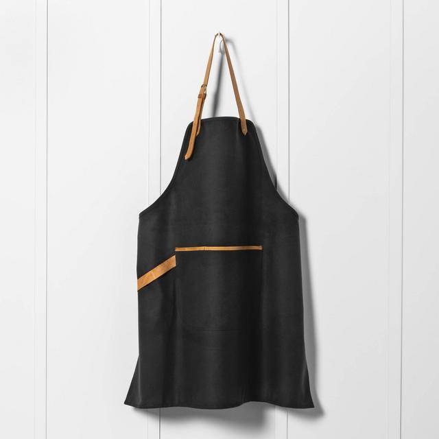 Waxed Canvas Utility Apron with Genuine Leather Charcoal Gray - Hearth & Hand™ with Magnolia