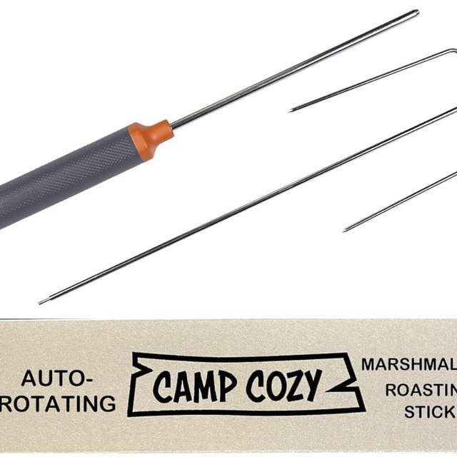 Camp Cozy HotRod Automatic Rotating Hot Dog and Marshmallow Roasting Stick – Premium Campfire Tool for S’mores, BBQ, and Camping – Compact, Durable, and Fun for All Ages - ORANGE