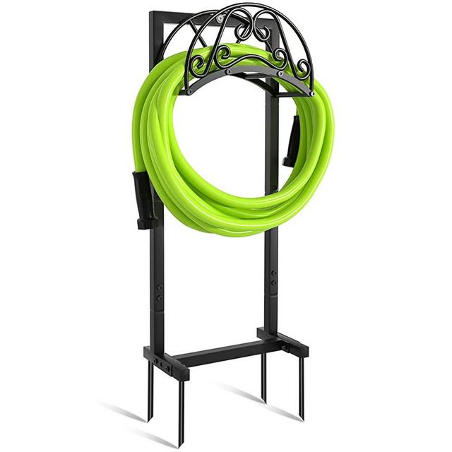 GREENER Garden Hose Holder Detachable Water Hose Holder Freestanding Heavy Duty Metal Hose Hanger Holds 150-feet Hose,Outdoor Hose Holder Storage Hose Stand Rack For Outside Yard Lawn,Black