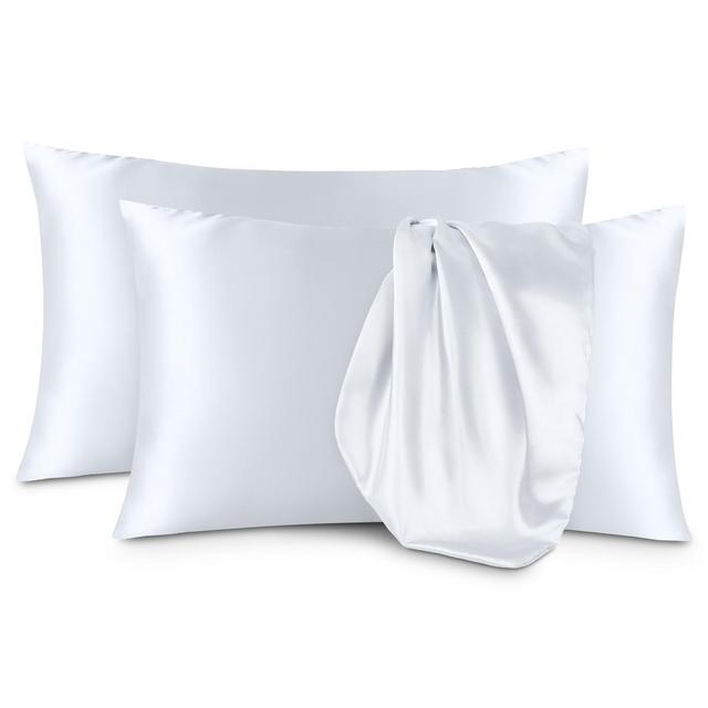 2 Pcs King White Satin Pillowcase Set by Bare Home