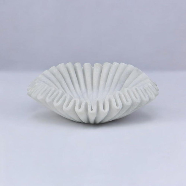 Marble Ruffle Bowl Handcrafted Decorative ScallopBowls - Antique Catchall Jewelry Dish Fruit Organizer for Home & Kitchen (8 inches)