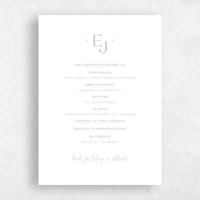 Grey Simple Wedding Program - Bayway Letterpress