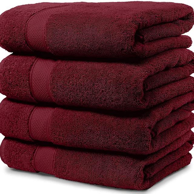 Maura 4 Piece Bath Towel Set. Extra Large 30"x56" Premium Turkish Towels. Thick, Soft, Plush and Highly Absorbent Luxury Hotel & Spa Quality Towels - Burgundy