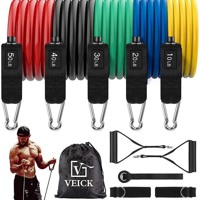 VEICK Resistance Bands Set,Workout Bands,Exercise Bands,5 Tube Fitness Bands with Door Anchor,Handles,Portable Bag,Legs Ankle Straps for Musle Training, Physical Therapy, Shape Body,Home Workouts