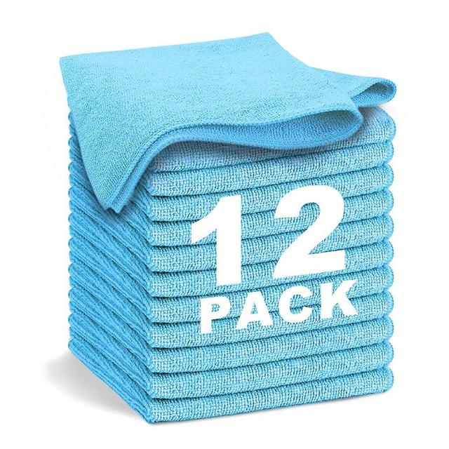 WEAWE Blue Microfiber Cleaning Cloth 13"x13", Ultra Soft Absorbent Microfiber Cleaning Rags for Housekeeping Cleaning Supplies, Lint Free Reusable Cleaning Cloths for House Washable, Pack of 12