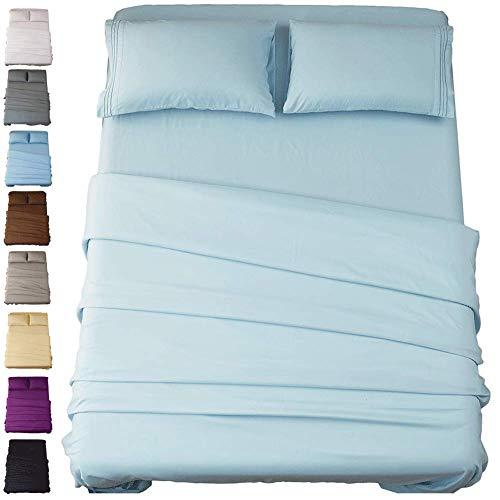 SONORO KATE Bed Sheet Set Super Soft Microfiber 1800 Thread Count Luxury Egyptian Sheets 16-Inch Deep Pocket，Wrinkle and Hypoallergenic-4 Piece (Spa Blue, Queen)