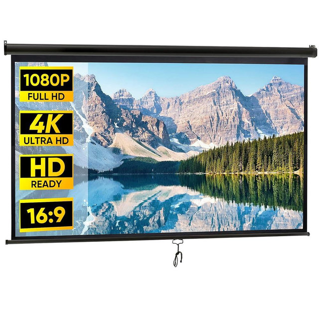 ZENY Projector Screen Pull Down 100 Inch 16:9 HD Projection Screen Folding Home Theater Portable Indoor Outdoor Movie Screen, Black