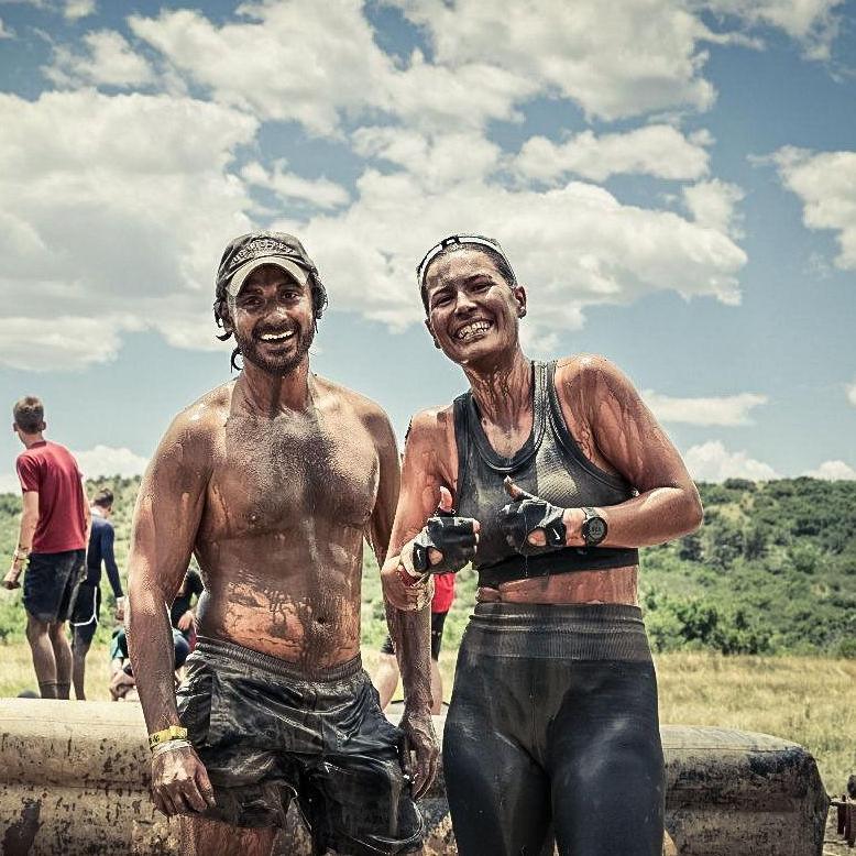 After the mud! At our first (and likely only) Spartan Race in Colorado Springs, with Hugo