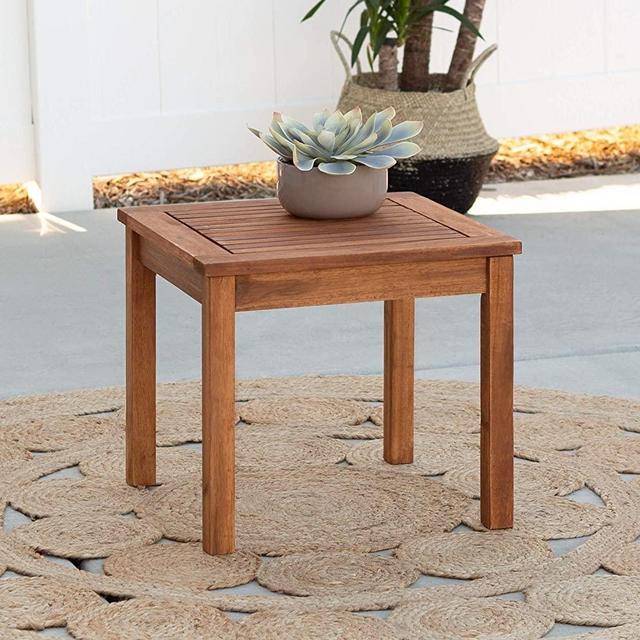 Walker Edison Dominica Contemporary Acacia Wood Slatted Outdoor Accent Table, 20 Inch, Brown