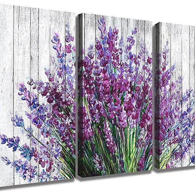 Lavender Wall Art Bathroom Decor Purple Flower Pictures for Bedroom Rustic Floral Canvas Home Decorations Prints 12x16" Modern Blossom Painting Vintage Living Room Kitchen Artwork Posters 3 Panels