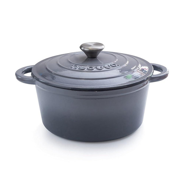 Cast Iron Pot with Lid – Non-Stick Ovenproof Enamelled Casserole Pot – Sturdy Dutch Oven Cookware – Grey, 5-Quart, 24cm – by Nuovva