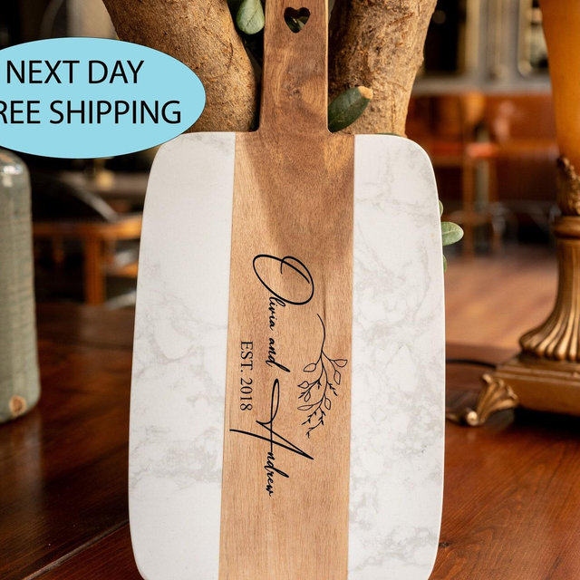 Personalized Cutting Board Wedding Gift, Marble Charcuterie Board, Unique Mom Gift, Bridal Shower, Engraved Engagement Present, Best gift
