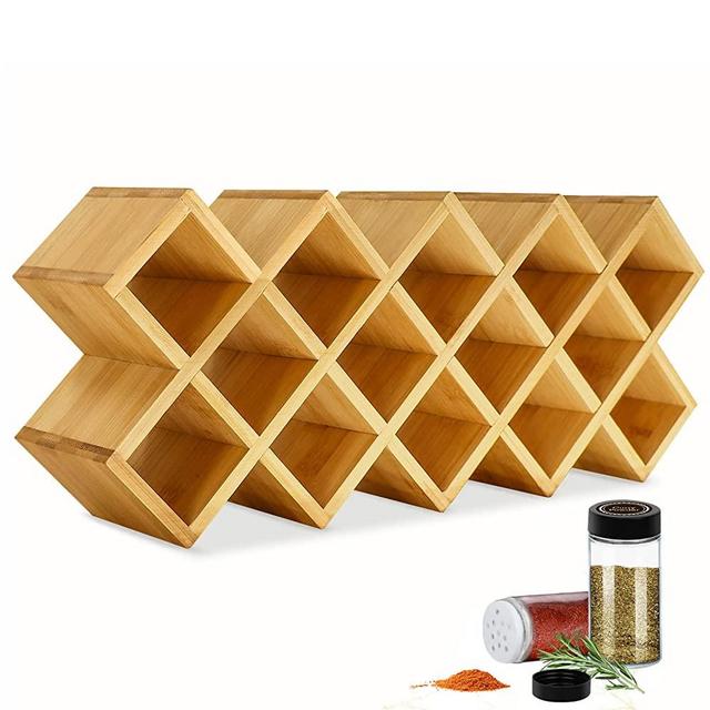 Bamboo Criss Cross Spice Rack Organizer for Cabinet, Wood Seasoning Rack Spice Organizer Holder, 18-Jar Spice Rack Tower Spice Storage Holder Organizer for Kitchen Countertop Drawer(Jars Not Include)