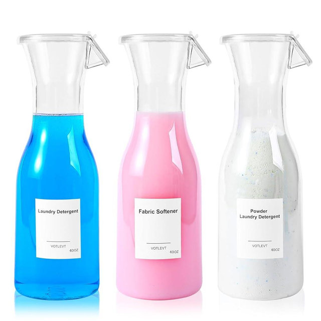 VOTLEVT 40OZ Laundry Detergent Dispenser, Laundry Soap Dispenser, Fabric Softener Dispenser, Liquid Laundry Detergent Holder Container Organizer, Laundry Room Organization and Storage, 3 Pack