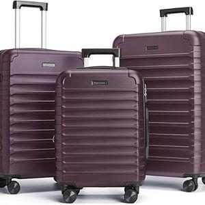 LIGHT FLIGHT Luggage Sets, 3 Piece Durable Suitcase Set with Spinner Wheels, 3 Pcs Hard Shell Lightweight Luggage with TSA Lock, Large Checked Travel Suitcases, 20/24/28 Inch,Purple