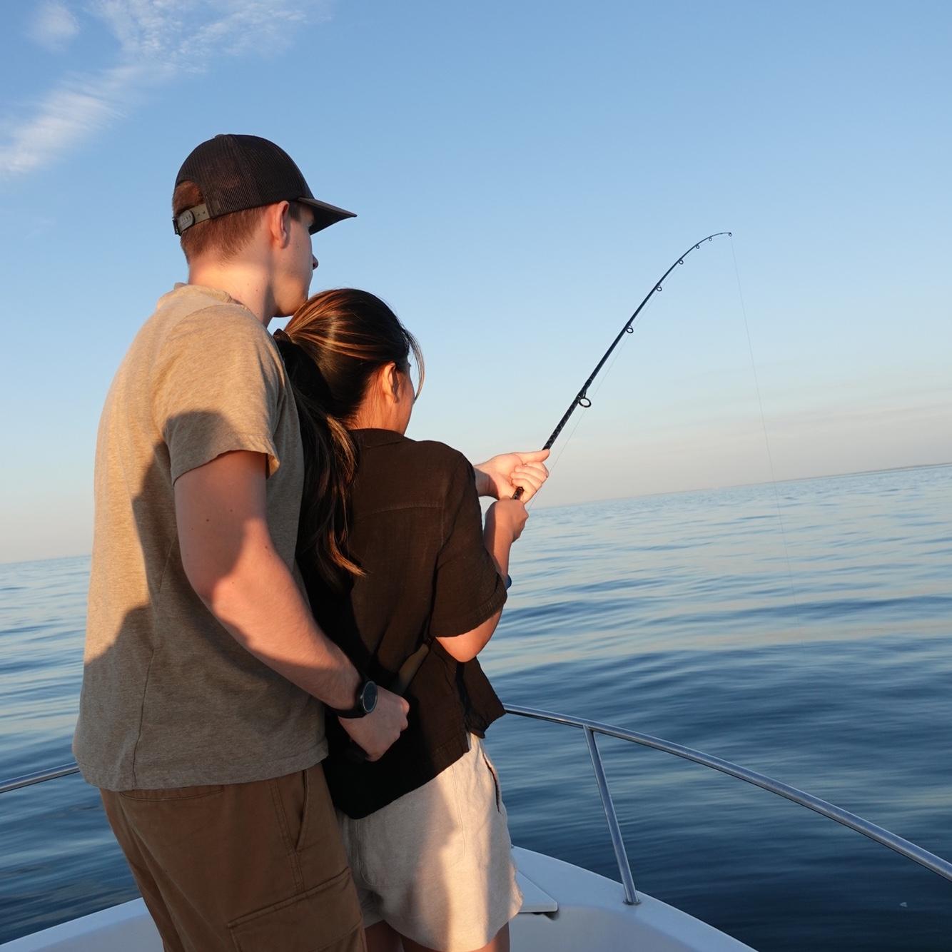 Striper almost catching Grace