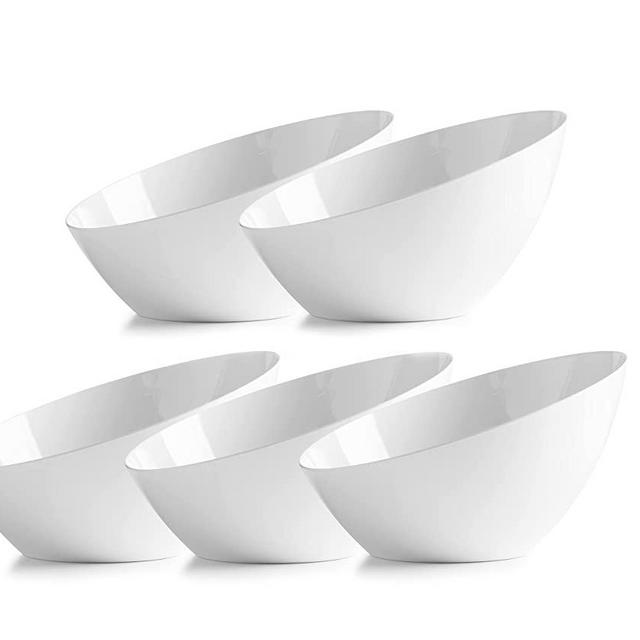 Disposable Angled Plastic Serving Bowls Small White Plastic Candy Bowls for Weddings, Buffet, Offices, Disposable Hard Plastic Small Angled Bowls for Party's, Salads, Snacks and Fruit Bowl 5 Pack