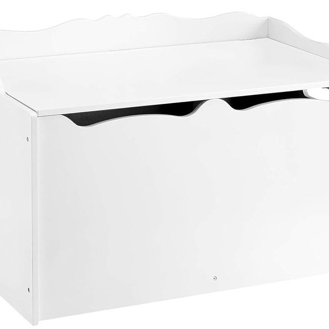 Amazon Basics Kids Wooden Toy Box Storage Chest, White, 30" x 18" x 19"