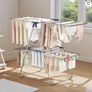 Clothes Drying Rack with 4 Wings, Drying Rack Clothing with Height-Adjustable, Foldable Gullwings Laundry Drying Rack - Gray
