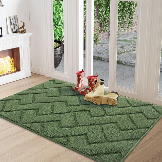 hicorfe Indoor Doormat,Front Back Door Mat Rubber Backing Non Slip Door Mats 32"x48" Absorbent Resist Dirt Entrance Doormat Inside Floor Mats for Entryway Washable Low-Profile (Green)