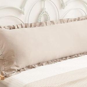 Taupe Body Pillow Cover 20x54inches Long Pillowcase Ruffled Pillowcases Shabby Chic Ruffled Fringe Decor Body Ruffled Pillow Sham Cute Pillowcase (1 Body, Taupe)