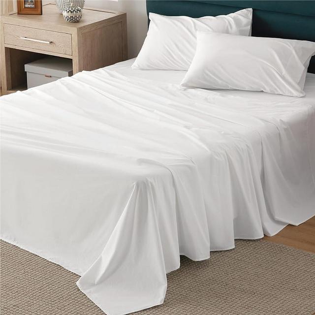 Bedsure 100% Cotton Sheets Queen Size - Soft Percale Sheets, 4 Pieces White Sheet Set, Breathable Cooling Queen Sheets, Cotton Bed Sheets with Deep Pocket Up to 16", Bedding Sheets & Pillowcases