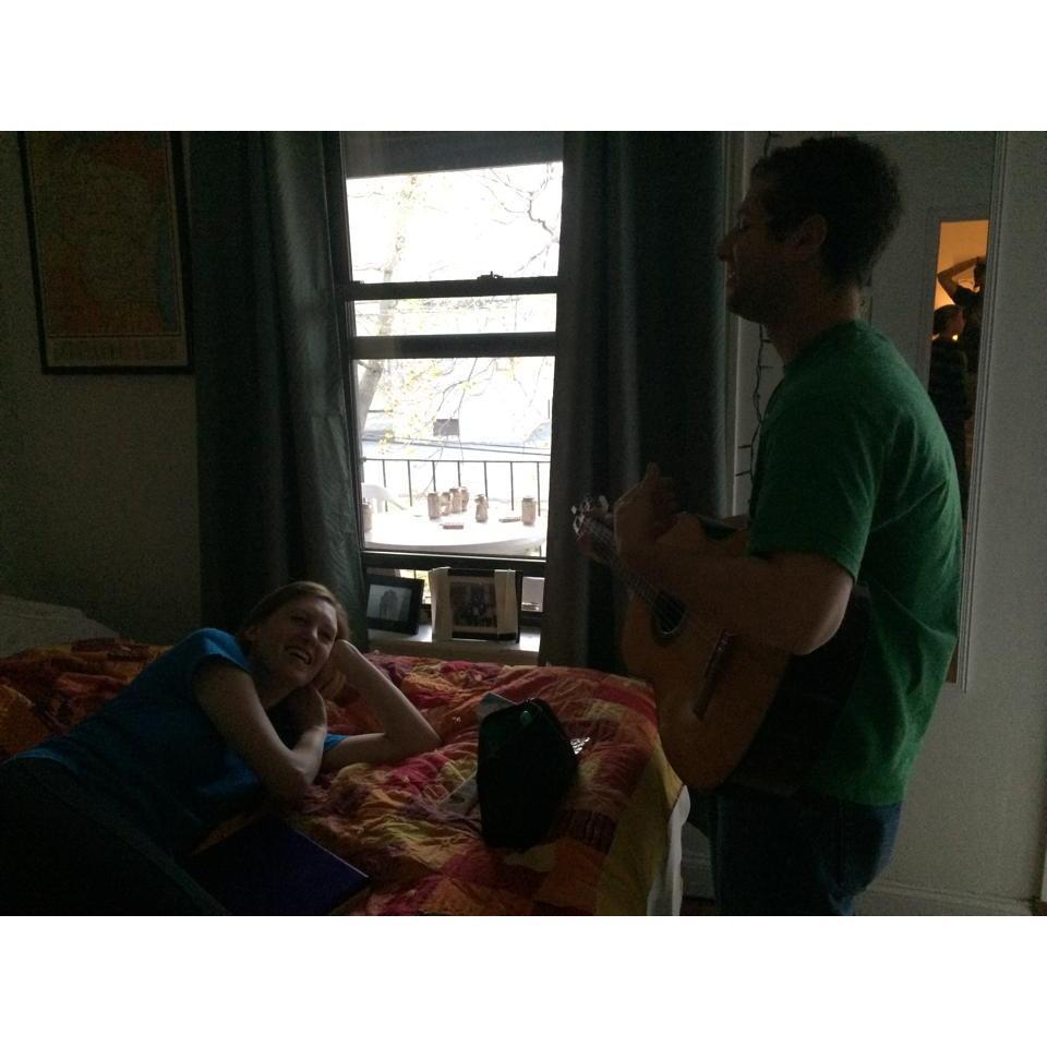 Alex serenading Cayla post-Boston Marathon (viewing) - April 2014