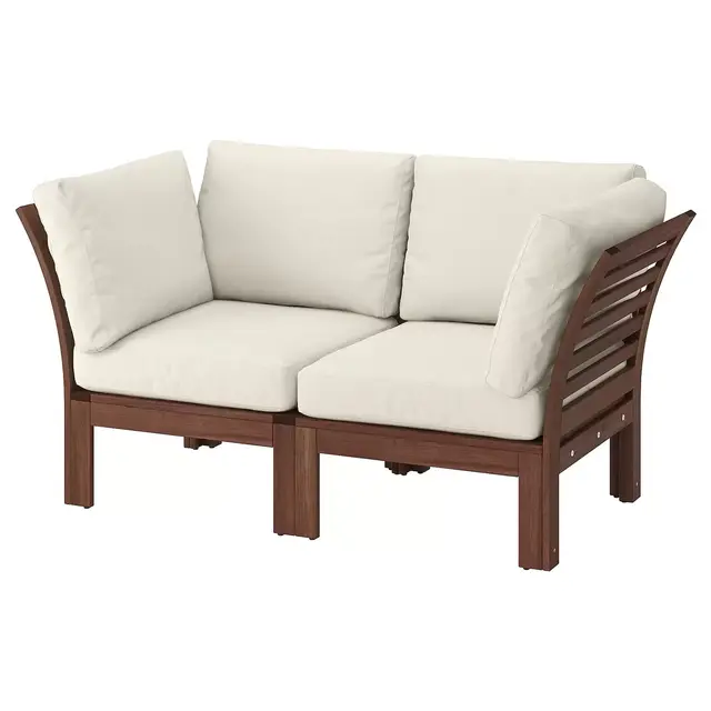 ÄPPLARÖ 2-seat modular sofa, outdoor, brown stained/Frösön/Duvholmen beige, 63x31 1/2x33 1/8 "