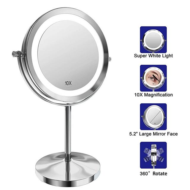 Gospire Lighted Makeup Mirror, 7 Inch Led Vanity Swivel Mirror 1x/10x Magnifying Double Sided Mirror with Stand Battery Operated