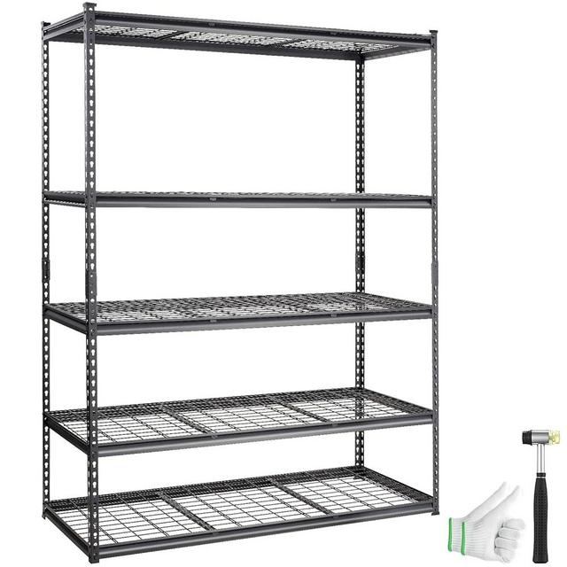 VEVOR Storage Shelving Unit, 5-Tier Adjustable Storage Shelves, 60" L x 24" W x 72" H Heavy Duty Garage Storage Shelves, Metal Shelves for Kitchen Pantry Basement Bathroom Laundry