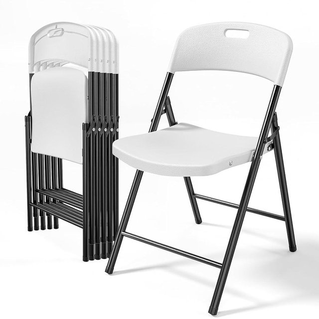 Bonnlo 6-Pack White Plastic Folding Chairs, Portable Seat with Sturdy Steel Frame for Indoor & Outdoor Use, Perfect for Banquet, Party, Wedding, Office, and Camping