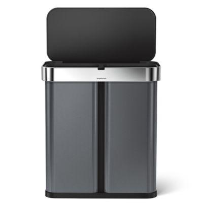 simplehuman® 58-Liter Dual Compartment Voice & Motion Sensor Trash Can in Black Stainless Steel
