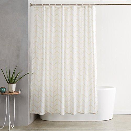 AmazonBasics Shower Curtain with Hooks - 72 x 72 Inch, Natural Herringbone