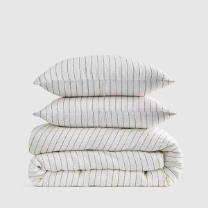 Linen Duvet Cover Set | Queen in Pencil Stripe