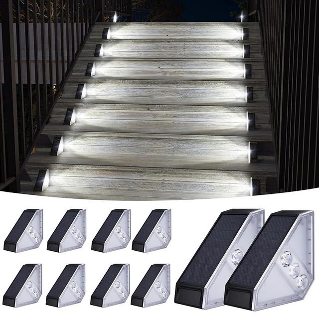KINKAI Solar Stair Lights - 10 Pack Step Light Outdoor Deck Light Solar Lights Outdoor Waterproof Decor for Steps Front Door Porch Yard Patio (White Light)